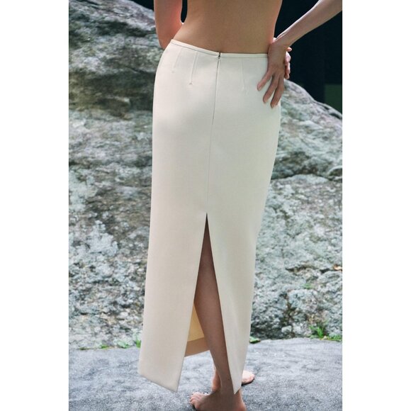 Zara Womens Satin Midi Skirt XL Ivory Zw Collection Back slit 2396/925 NWT - Picture 2 of 16